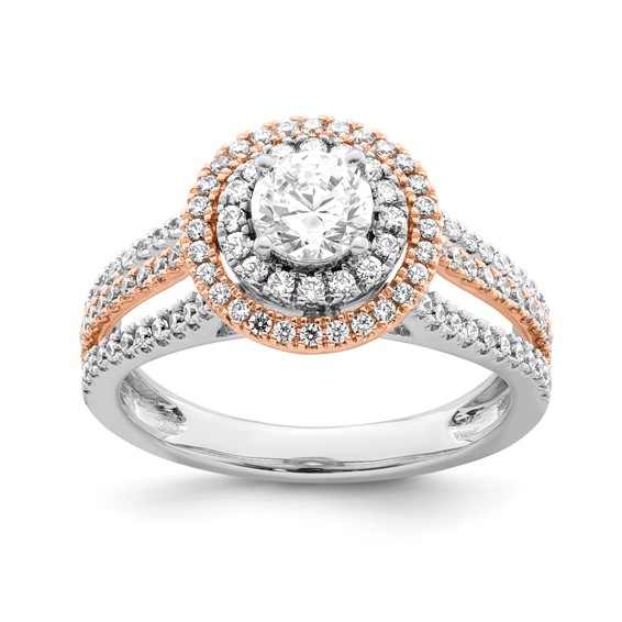 Sterling Silver w/Rose Plate & CZ Double Halo Semi-mount Engagement Ring