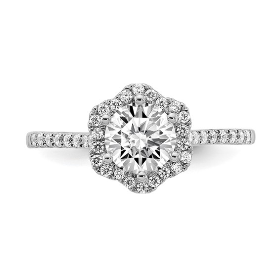 14k White Gold Hexagon Halo (Holds 3/4 carat (6.00mm) Round Center) 1/4 carat Diamond Semi-mount Engagement Ring