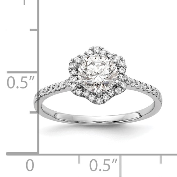 14k White Gold Hexagon Halo (Holds 3/4 carat (6.00mm) Round Center) 1/4 carat Diamond Semi-mount Engagement Ring