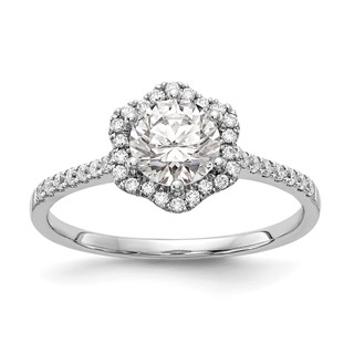14k White Gold Hexagon Halo (Holds 3/4 carat (6.00mm) Round Center) 1/4 carat Diamond Semi-mount Engagement Ring