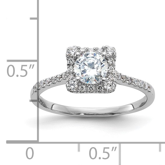 Sterling Silver & CZ Square Halo Semi-mount Engagement Ring