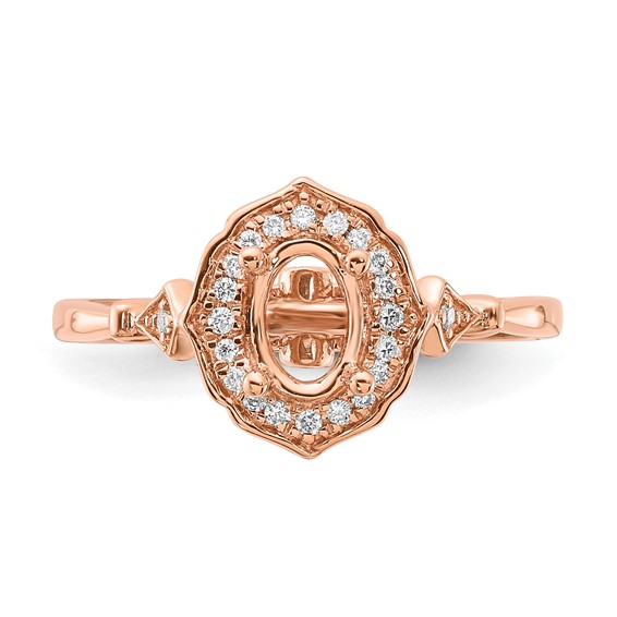 14k Rose Gold Vintage Oval Semi-Mount Diamond Engagement Ring