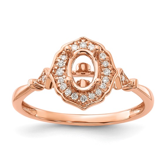 14k Rose Gold Vintage Oval Semi-Mount Diamond Engagement Ring