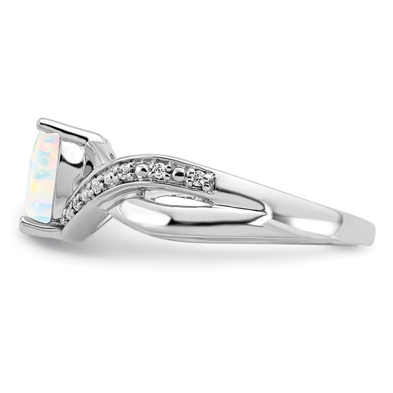  14k White Gold 7mm Heart Lab-Created Opal and 1/20 carat Diamond Ring