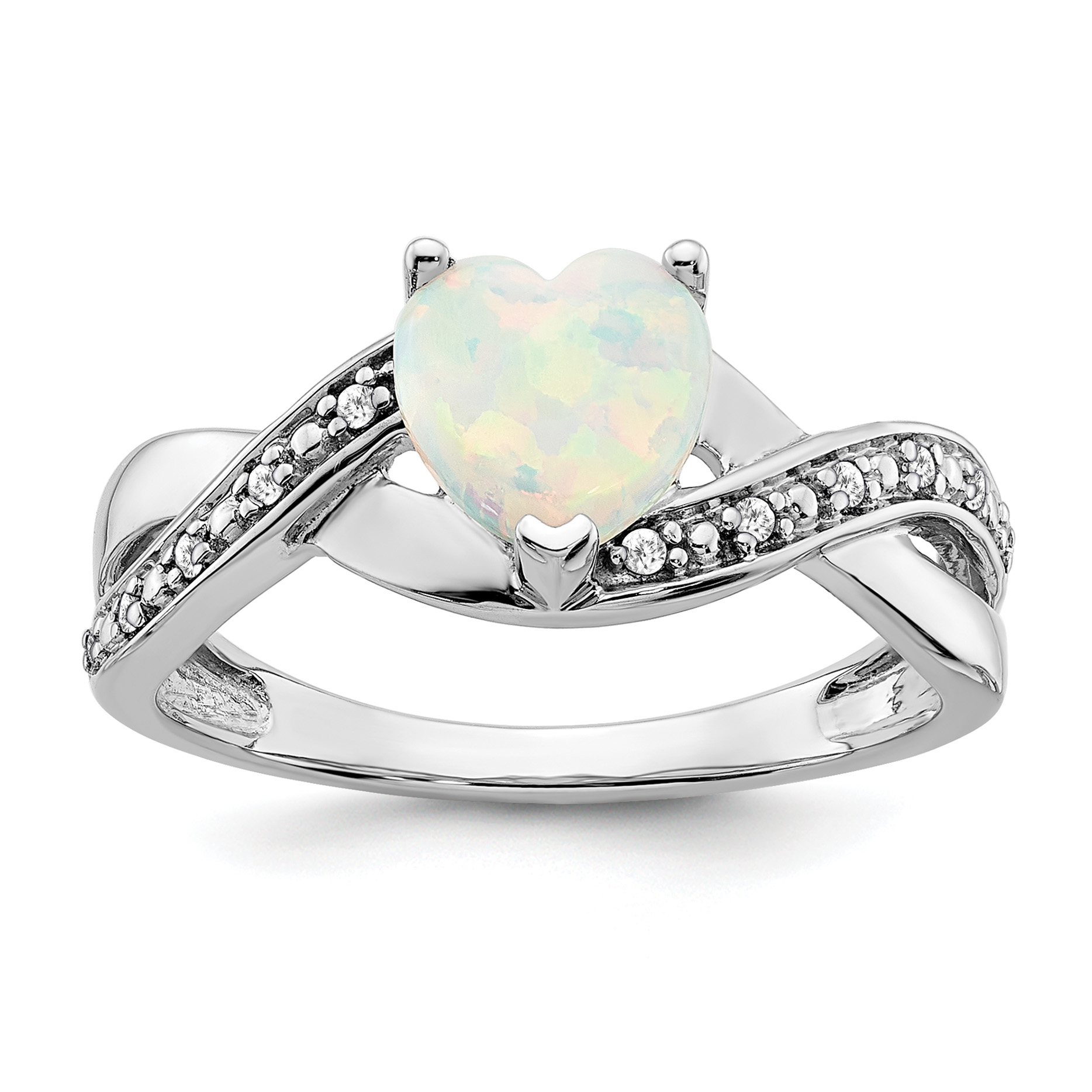  14k White Gold Created Opal and Diamond Heart Ring (RM5889-OP-006-WA)