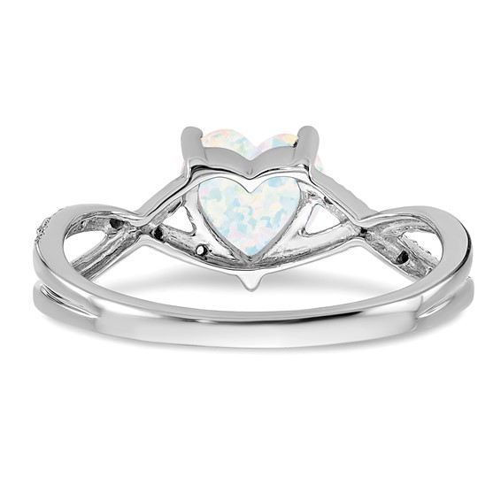  14k White Gold 7mm Heart Lab-Created Opal and 1/20 carat Diamond Ring