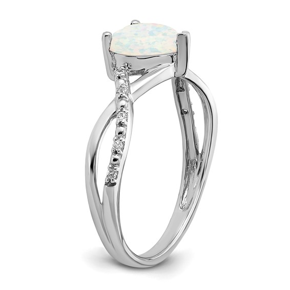 14k White Gold 7mm Heart Lab-Created Opal and 1/20 carat Diamond Ring