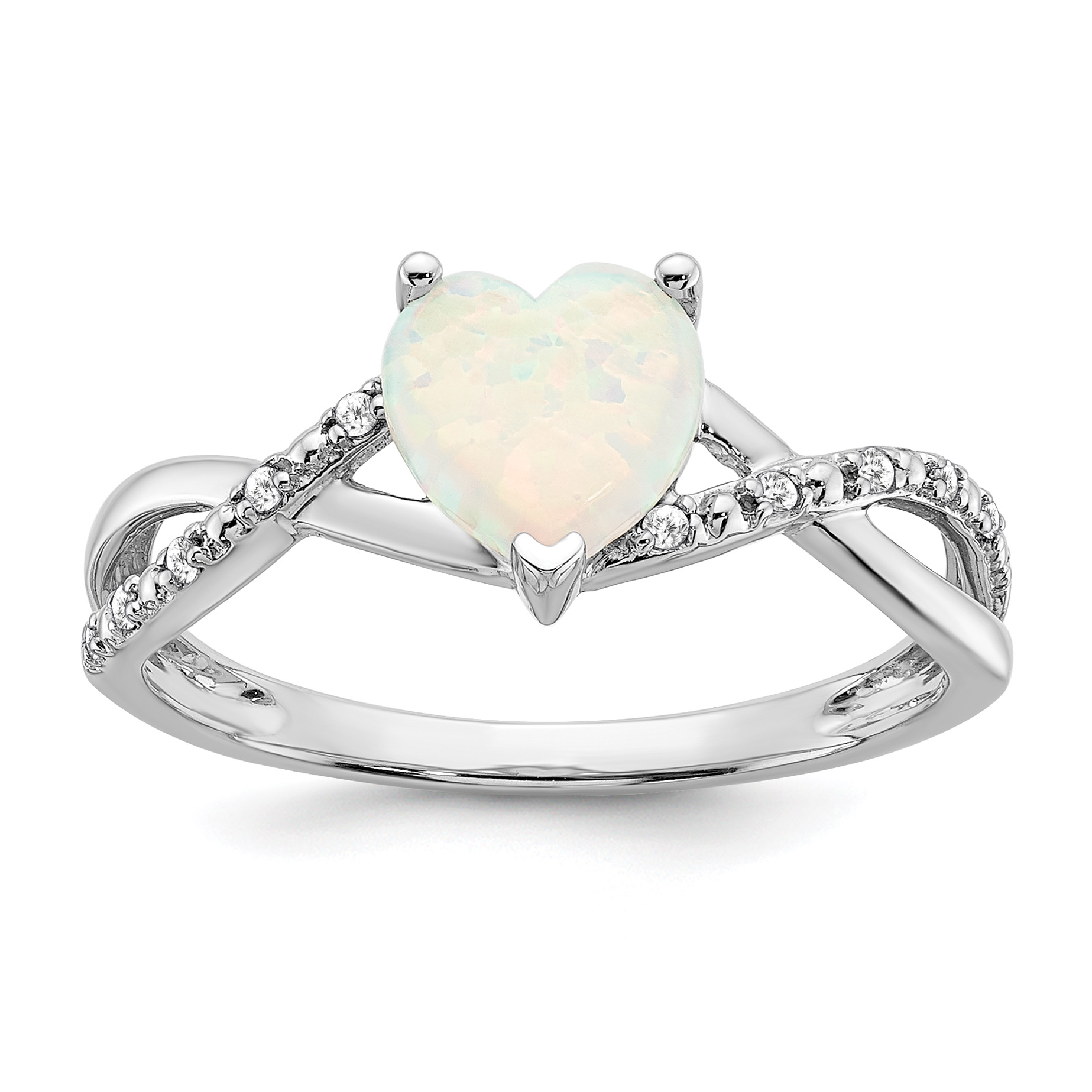  14k White Gold Created Opal and Diamond Heart Ring (RM5890-OP-005-WA)