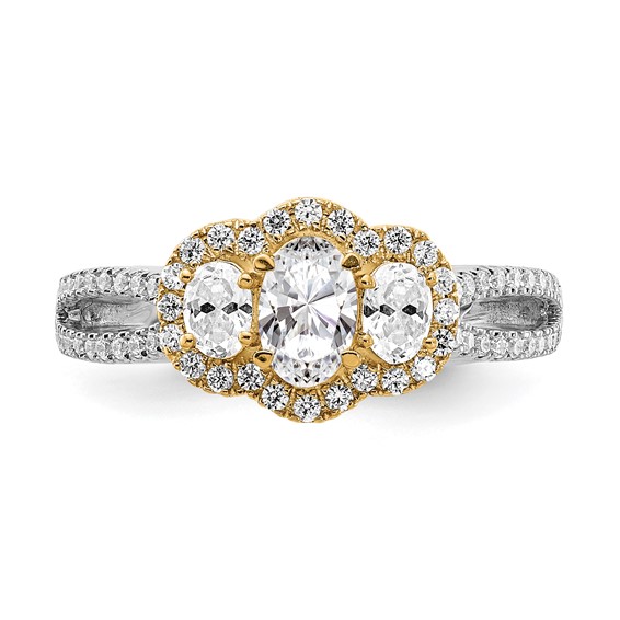 Sterling Silver w/GP CZ 3-Stone Infinity Semi-mount Engagement Ring