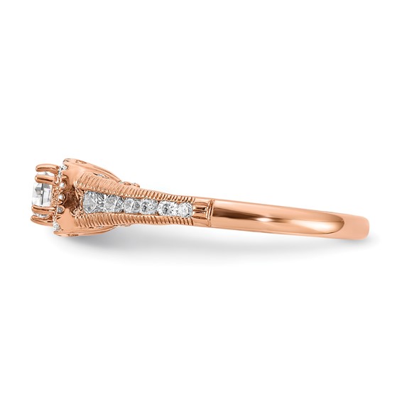 14k Rose Gold 7/8 carat Lab Grown Diamond VS/SI+ G+ Complete Petite Halo Engagement Ring