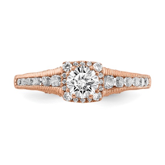 14k Rose Gold 7/8 carat Lab Grown Diamond VS/SI+ G+ Complete Petite Halo Engagement Ring