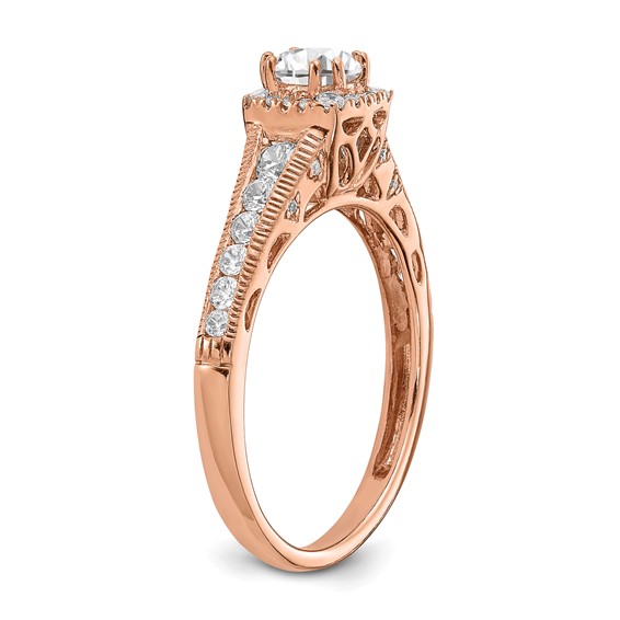 14k Rose Gold 7/8 carat Lab Grown Diamond VS/SI+ G+ Complete Petite Halo Engagement Ring