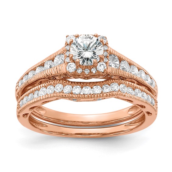 14k Rose Gold 7/8 carat Lab Grown Diamond VS/SI+ G+ Complete Petite Halo Engagement Ring