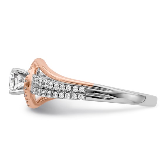 Sterling Silver w/Rose Plate CZ Fancy Halo Semi-mount Engagement Ring