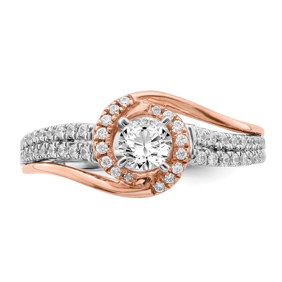 Sterling Silver w/Rose Plate CZ Fancy Halo Semi-mount Engagement Ring