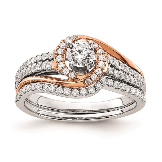 Sterling Silver w/Rose Plate CZ Fancy Halo Semi-mount Engagement Ring