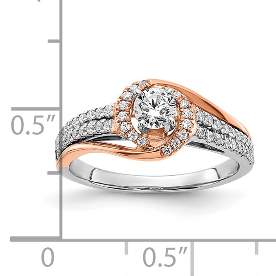 Sterling Silver w/Rose Plate CZ Fancy Halo Semi-mount Engagement Ring