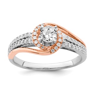 Sterling Silver w/Rose Plate CZ Fancy Halo Semi-mount Engagement Ring