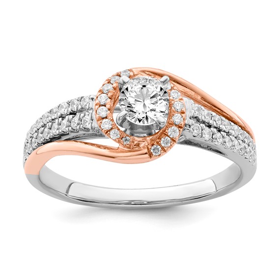 Sterling Silver w/Rose Plate CZ Fancy Halo Semi-mount Engagement Ring