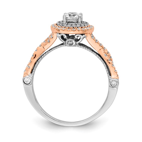 Sterling Silver w/Rose Plate CZ Double Halo Semi-mount Engagement Ring