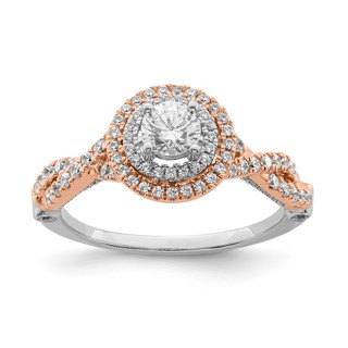 Sterling Silver w/Rose Plate CZ Double Halo Semi-mount Engagement Ring