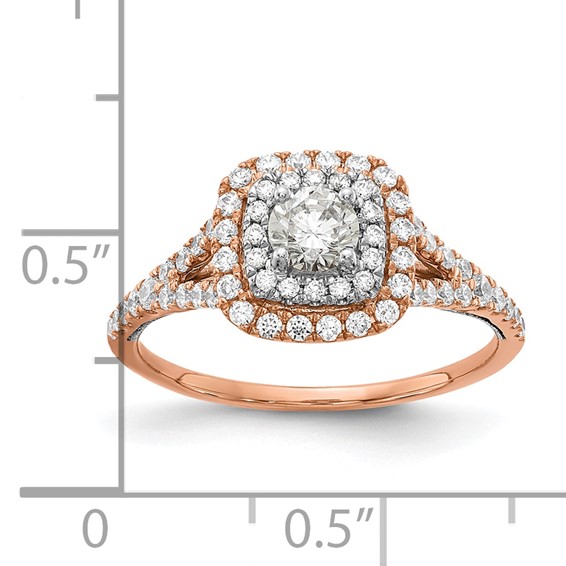14k Rose and White Gold Double Halo (Holds 1/3 carat (4.5mm) Round Center) 1/2 carat Diamond Semi-mount Engagement Ring