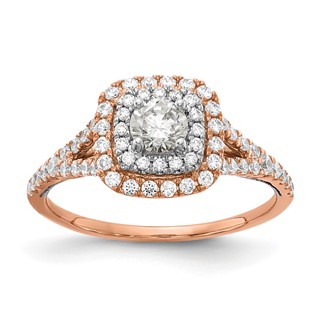 14k Rose and White Gold Double Halo (Holds 1/3 carat (4.5mm) Round Center) 1/2 carat Diamond Semi-mount Engagement Ring