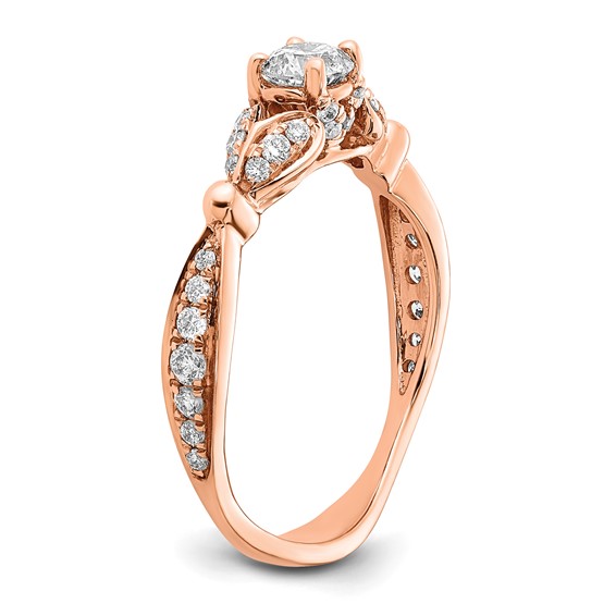 14K Rose Gold Two Hearts (Holds 1/2 carat (4.5mm) Round Center) 1/4 carat Diamond Semi-Mount Engagement Ring