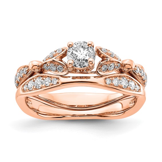 14K Rose Gold Two Hearts (Holds 1/2 carat (4.5mm) Round Center) 1/4 carat Diamond Semi-Mount Engagement Ring