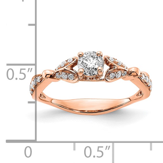 14K Rose Gold Two Hearts (Holds 1/2 carat (4.5mm) Round Center) 1/4 carat Diamond Semi-Mount Engagement Ring