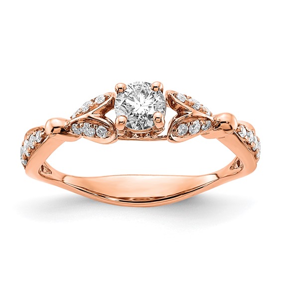 14K Rose Gold Two Hearts (Holds 1/2 carat (4.5mm) Round Center) 1/4 carat Diamond Semi-Mount Engagement Ring