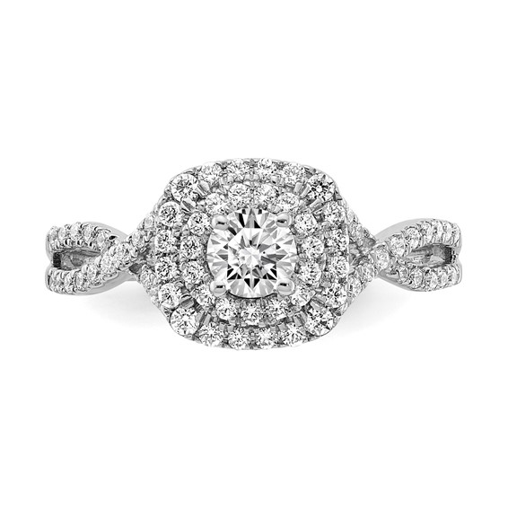 14k White Gold 3/4 carat Lab Grown Diamond VS/SI+ G+ Complete Round Double Halo Engagement Ring