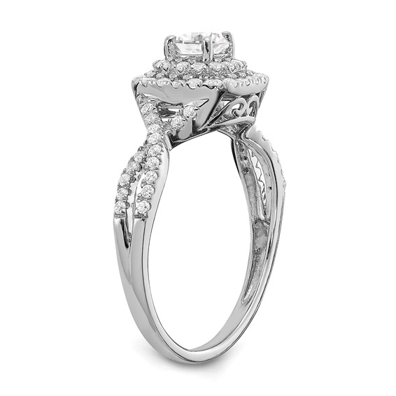 14k White Gold 3/4 carat Lab Grown Diamond VS/SI+ G+ Complete Round Double Halo Engagement Ring