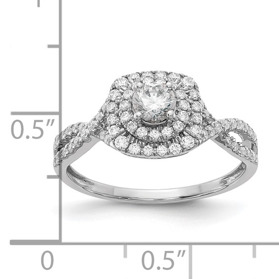 14k White Gold 3/4 carat Lab Grown Diamond VS/SI+ G+ Complete Round Double Halo Engagement Ring
