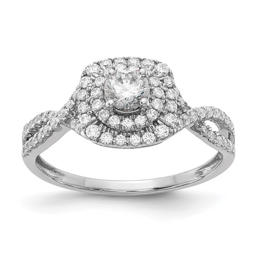 14K White Gold 0.75 Carat Lab Grown Diamond VS SI+ G+ Complete Round Double Halo Engagement Ring