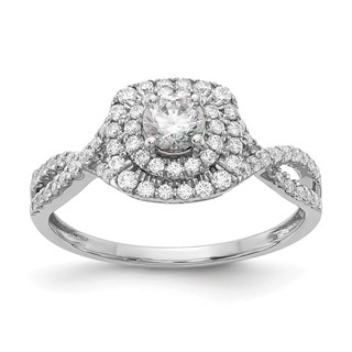 14k White Gold Double Halo (Holds 1/3 carat (4.5mm) Round Center) 3/8 carat Diamond Semi-mount Engagement Ring