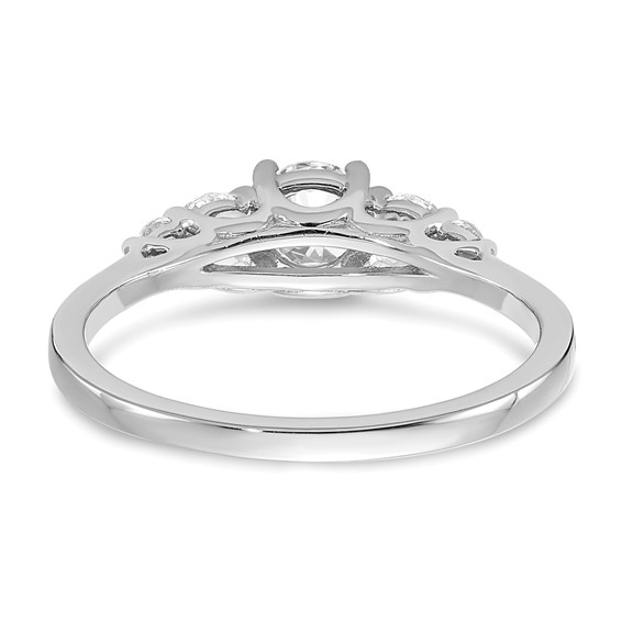 14K White Gold 3-Stone Plus (Holds 1/2 carat (5.5mm) Round Center) 2-3.00mm and 2-2.00mm Round Side Diamonds Semi-Mount Engagement Ring