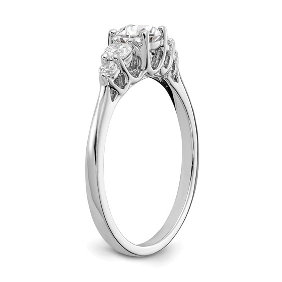 14K White Gold 3-Stone Plus (Holds 1/2 carat (5.5mm) Round Center) 2-3.00mm and 2-2.00mm Round Side Diamonds Semi-Mount Engagement Ring