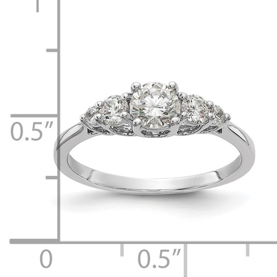 14K White Gold 3-Stone Plus (Holds 1/2 carat (5.5mm) Round Center) 2-3.00mm and 2-2.00mm Round Side Diamonds Semi-Mount Engagement Ring