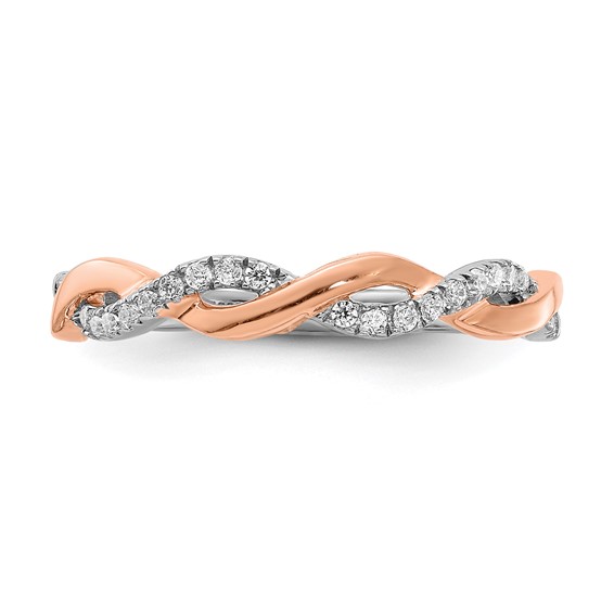 14k Two-tone Rose and White Gold 1/8 carat Lab Grown Diamond VS/SI+ G+ Complete Wedding Band