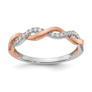 14k White and Rose Gold Criss-Cross 1/8 carat Diamond Complete Wedding Band