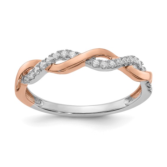 14k White and Rose Gold Criss-Cross 1/8 carat Diamond Complete Wedding Band