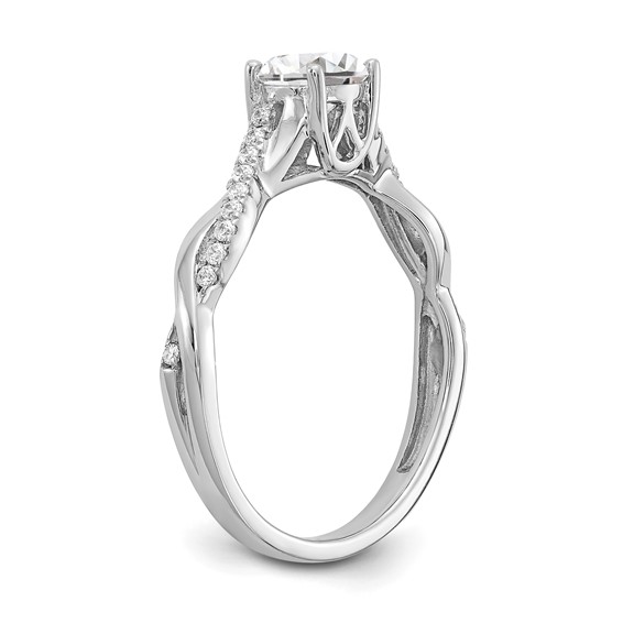 14k White Gold Criss-Cross (Holds 1/2 carat (5.2mm) Round Center) 1/8 carat Diamond Semi-mount Engagement Ring