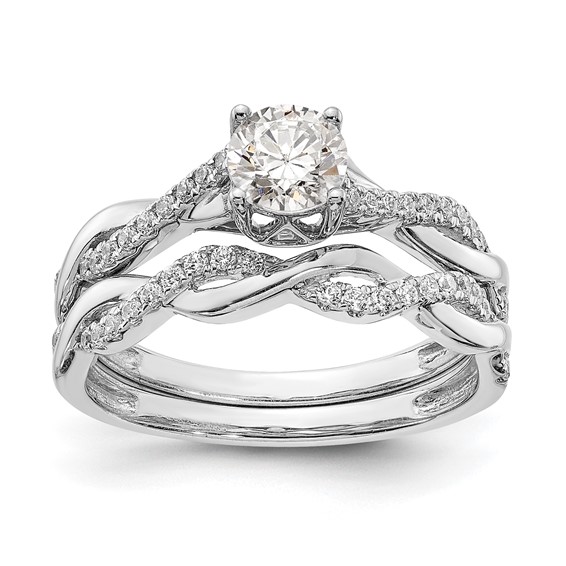 14k White Gold Criss-Cross (Holds 1/2 carat (5.2mm) Round Center) 1/8 carat Diamond Semi-mount Engagement Ring