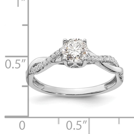 14k White Gold Criss-Cross (Holds 1/2 carat (5.2mm) Round Center) 1/8 carat Diamond Semi-mount Engagement Ring