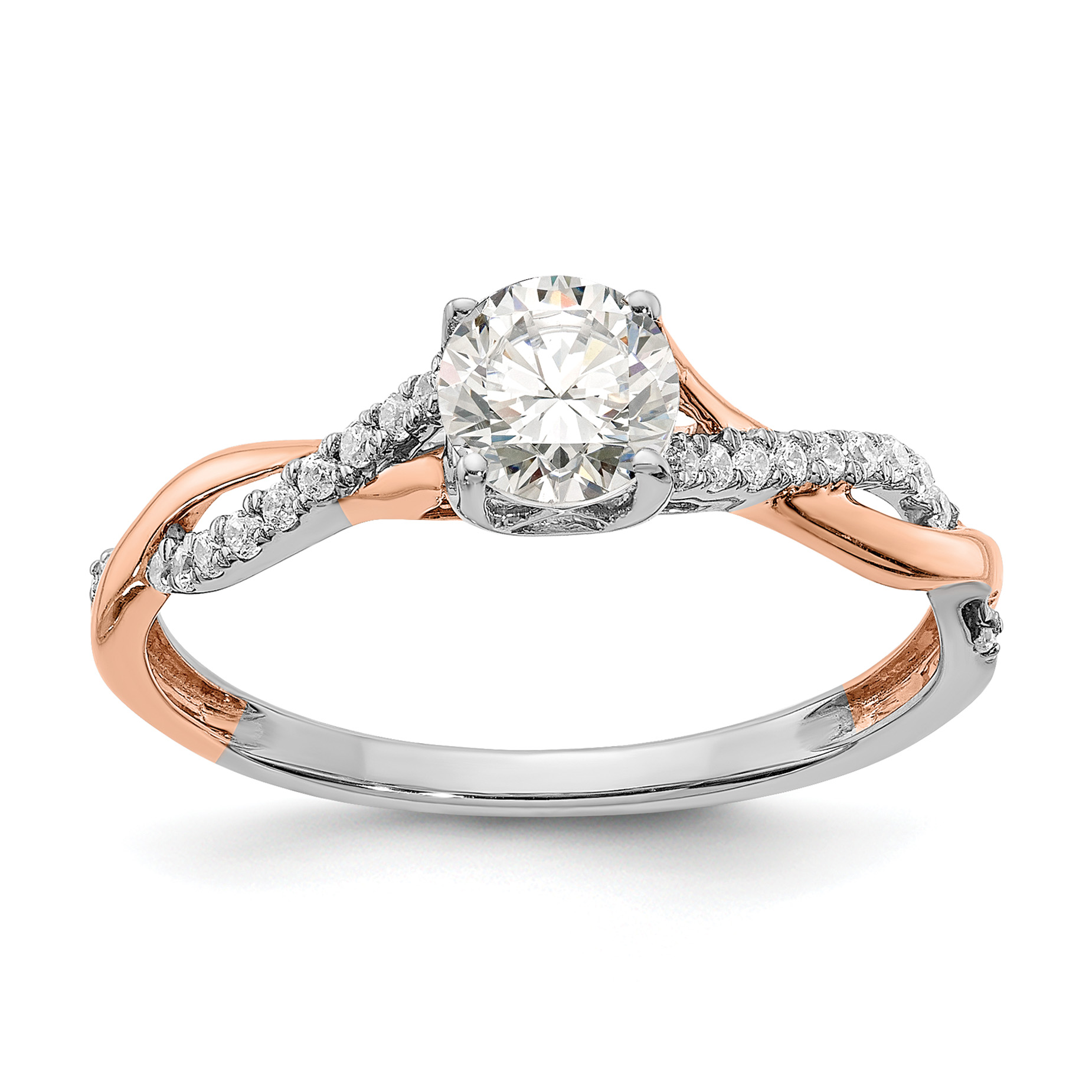 14k Two-tone Rose and White Gold 5/8 carat Lab Grown Diamond VS/SI+ G+ Complete Engagement Ring (RM5909E-050-CWRLG)