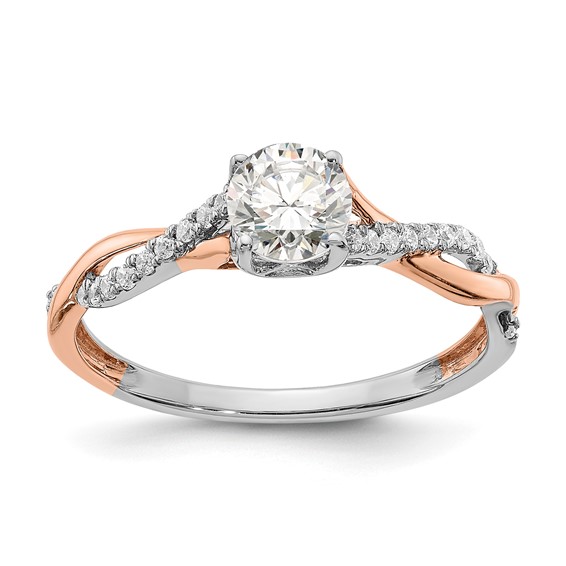 14k White and Rose Gold Criss-Cross (Holds 1/2 carat (5.2mm) Round Center) 1/8 carat Diamond Semi-mount Engagement Ring