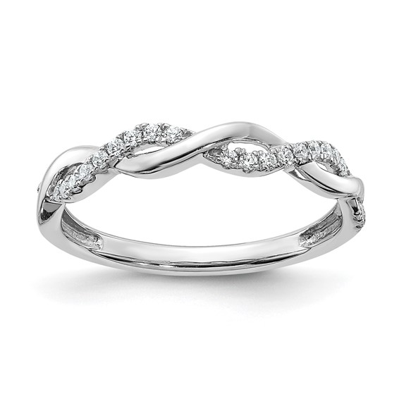 14k White Gold 1/8 carat Diamond Twist Design Complete Wedding Band