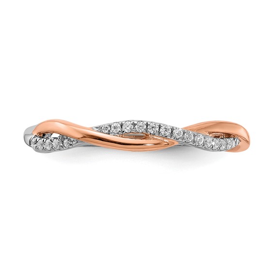 14k White and Rose Gold Criss-Cross 1/10 carat Diamond Complete Wedding Band