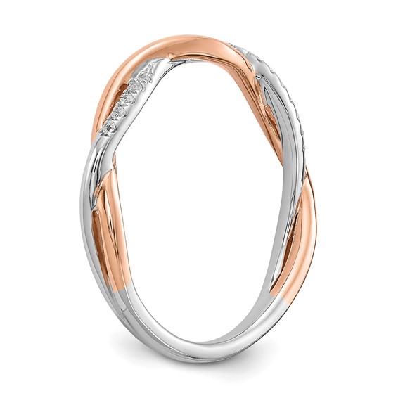 14k White and Rose Gold Criss-Cross 1/10 carat Diamond Complete Wedding Band